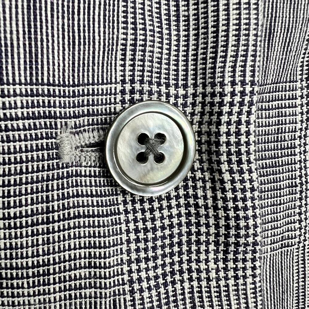 Tamotsu 100% Linen Blazer Jacket Womens 1XP Navy Blue White Glen Plaid NEW FLAW - Picture 3 of 11